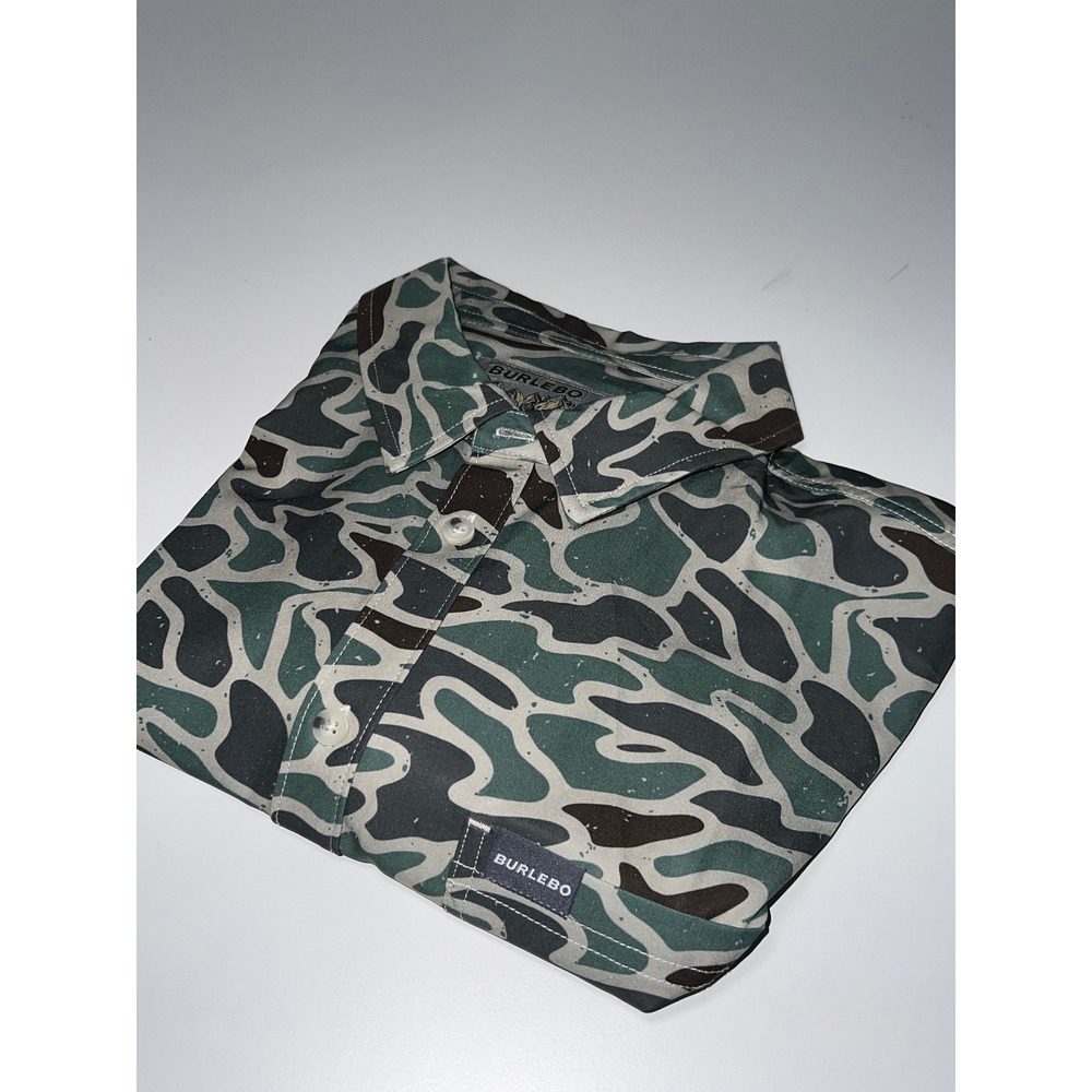 Burlebo Camo Button Down Shirt Mens L Green Brown Outdoor Short Sleeve Hunter - Picture 7 of 8